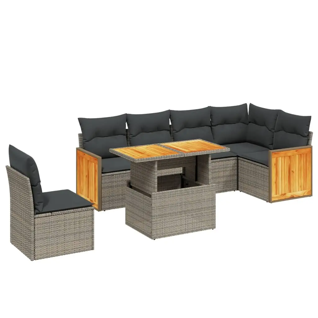 7 Piece Garden Sofa Set Grey Modular Outdoor Furniture with Adjustable Table and Removable Cushion Covers
