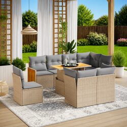 Garden Sofa Set 9 Piece Outdoor Furniture Patio Lounge Beige Poly Rattan Modular