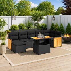 Compact 8-Piece Black Outdoor Sofa Set - Stylish & Durable