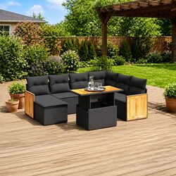 8-Piece Black Garden Sofa Set for Relaxation