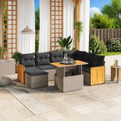 Garden Sofa Set 8 Piece Outdoor Furniture Grey Poly Rattan Modular with Cushions