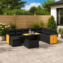 Garden Sofa Set 9 Piece Outdoor Furniture Patio Lounge Black Poly Rattan Modular