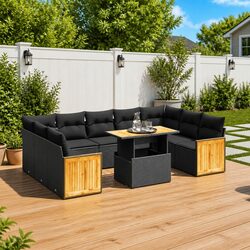 Garden Sofa Set 10 Piece Outdoor Patio Furniture Black Poly Rattan Modular