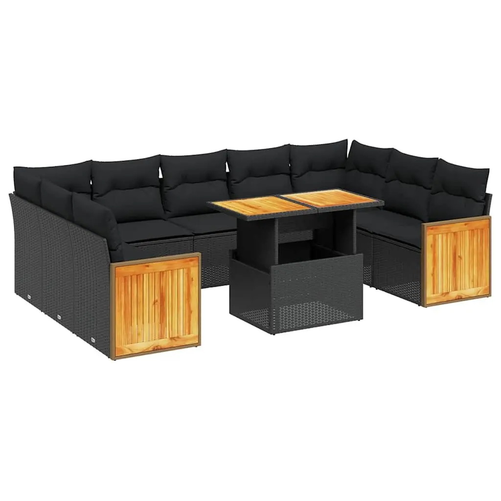 Garden Sofa Set 10 Piece Outdoor Patio Furniture Black Poly Rattan Modular