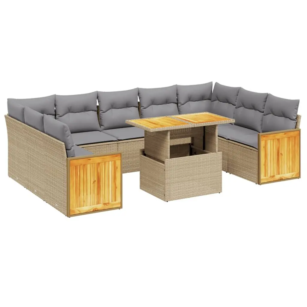 Garden Sofa Set Beige 10 Piece Outdoor Furniture Poly Rattan Adjustable Table Removable Cushion Covers
