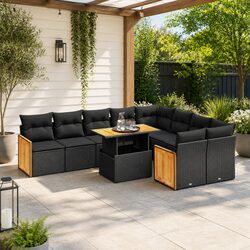 Garden Sofa Set 10 Piece Outdoor Furniture Patio Lounge Black Poly Rattan