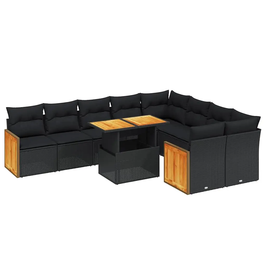 Garden Sofa Set 10 Piece Outdoor Furniture Patio Lounge Black Poly Rattan