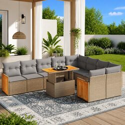 Garden Sofa Set 10 Piece Outdoor Furniture Beige Poly Rattan Modular Patio