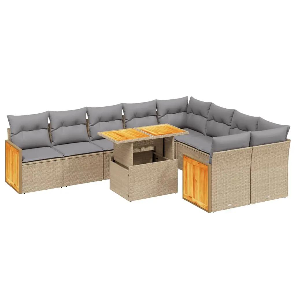 Garden Sofa Set 10 Piece Outdoor Furniture Beige Poly Rattan Modular Patio