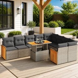 Garden Sofa Set 10 Piece Outdoor Furniture Grey Poly Rattan Modular Patio Lounge