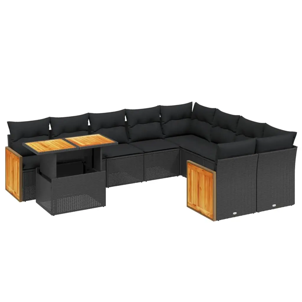 Garden Sofa Set 10 Piece Outdoor Furniture Patio Lounge Black Poly Rattan