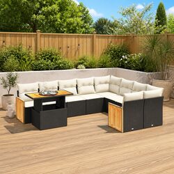 Garden Sofa Set 10 Piece Outdoor Furniture Patio Black Poly Rattan Modular