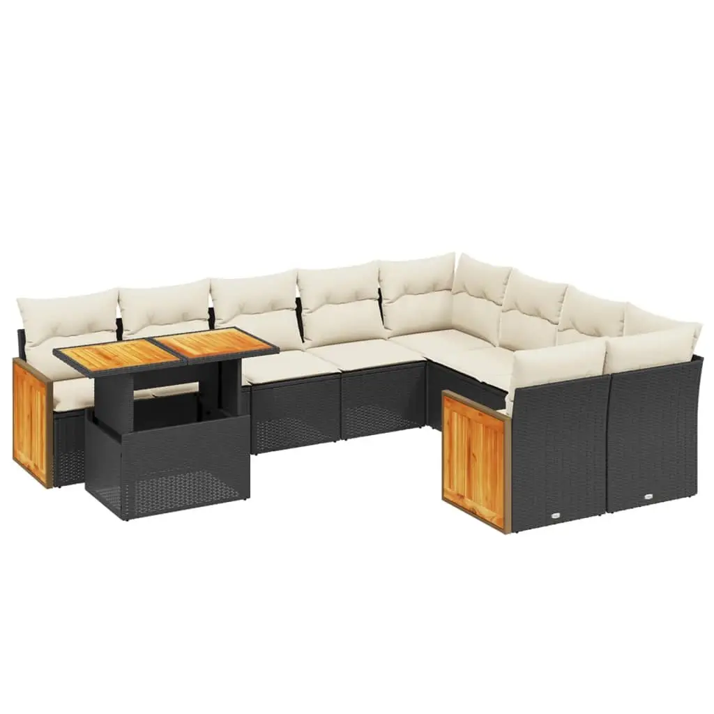 Garden Sofa Set 10 Piece Outdoor Furniture Patio Black Poly Rattan Modular