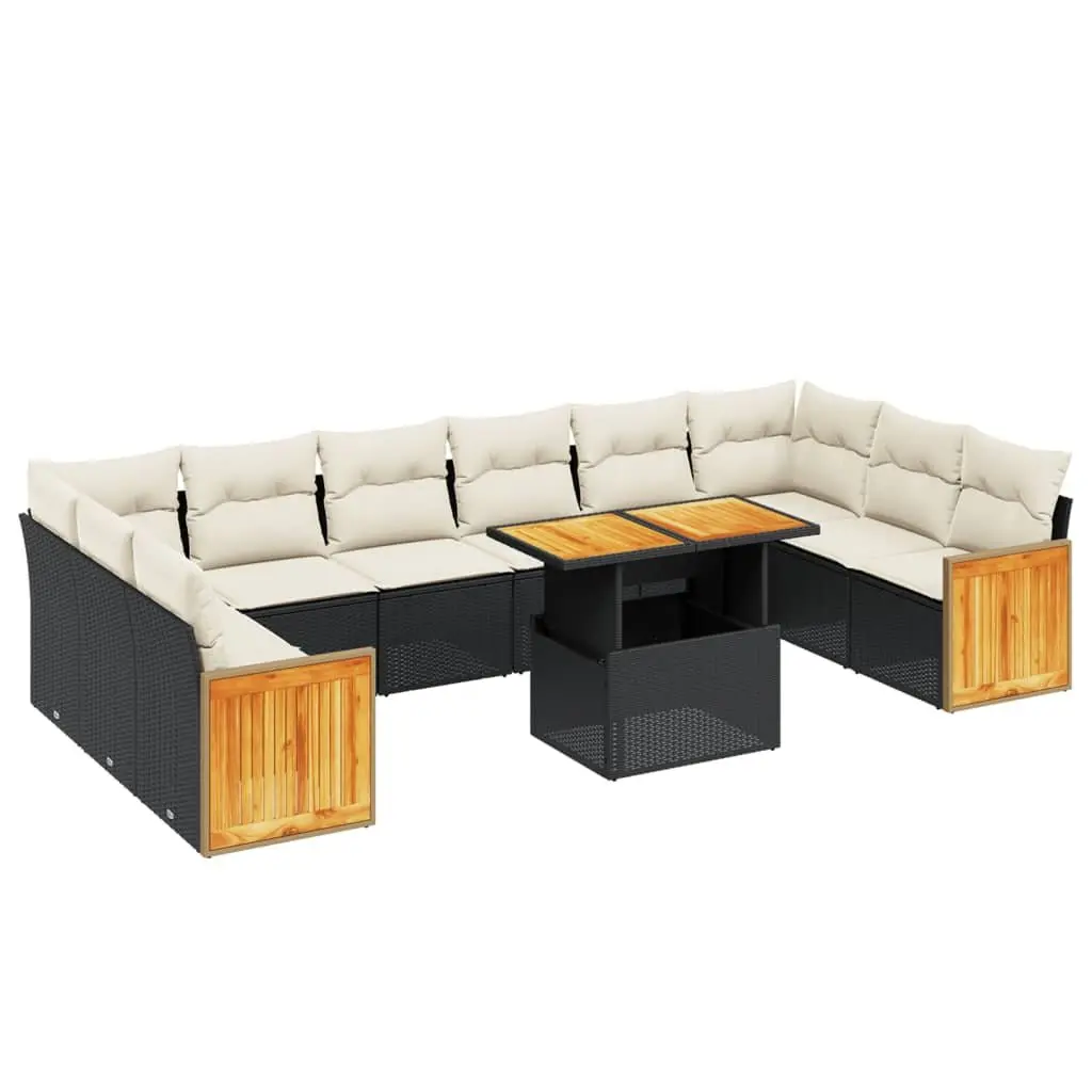 Garden Sofa Set 11 Piece Outdoor Furniture Black Poly Rattan Modular Patio
