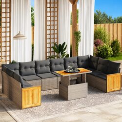 Garden Sofa Set 11 Piece Outdoor Furniture Grey Poly Rattan Modular Patio