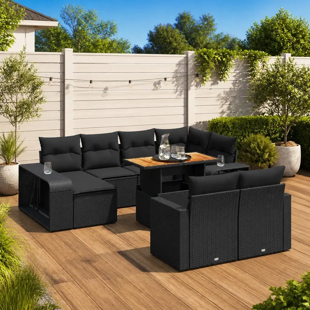 Garden Sofa Set 11 Piece Outdoor Furniture Black Poly Rattan Modular Patio