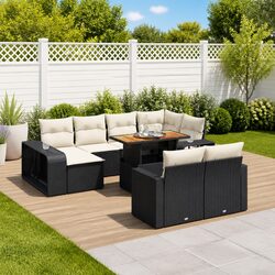11 Piece Outdoor Garden Sofa Set Black Poly Rattan Furniture with Cushions