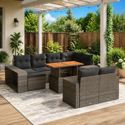 Garden Sofa Set 11 Piece Modular Outdoor Furniture Grey Poly Rattan Patio