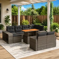 Garden Sofa Set 11 Piece Modular Outdoor Furniture Grey Poly Rattan Patio