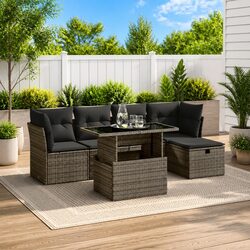 Garden Sofa Set 6 Piece Outdoor Furniture Patio Lounge Grey Poly Rattan Modular