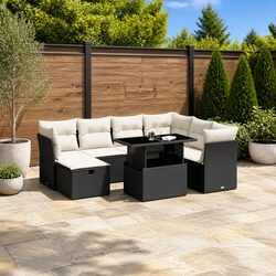 Garden Sofa Set 8 Piece Outdoor Furniture Black Poly Rattan Modular Patio