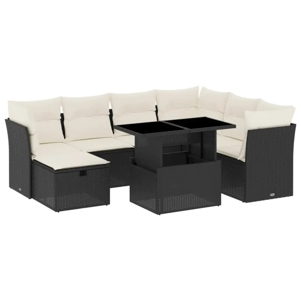 Garden Sofa Set Black 8 Piece Modular Outdoor Furniture PE Rattan Adjustable Table