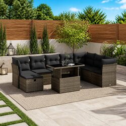 Garden Sofa Set 9 Piece Outdoor Furniture Patio Lounge Grey Poly Rattan Modular