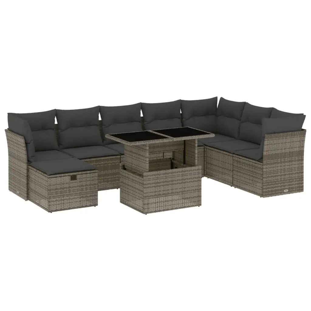 Garden Sofa Set 9 Piece Outdoor Furniture Patio Lounge Grey Poly Rattan Modular
