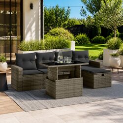 Garden Sofa Set 6 Piece Outdoor Furniture Grey Poly Rattan Modular Patio Seating