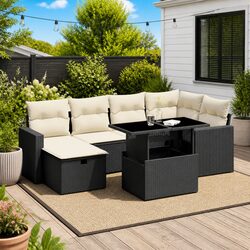 Compact 7 Piece Outdoor Garden Sofa Set with Cushions