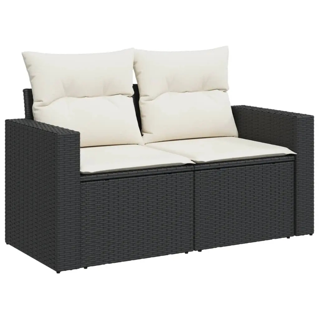 7 Piece Outdoor Garden Sofa Set with Cushions Black Poly Rattan Modular Patio