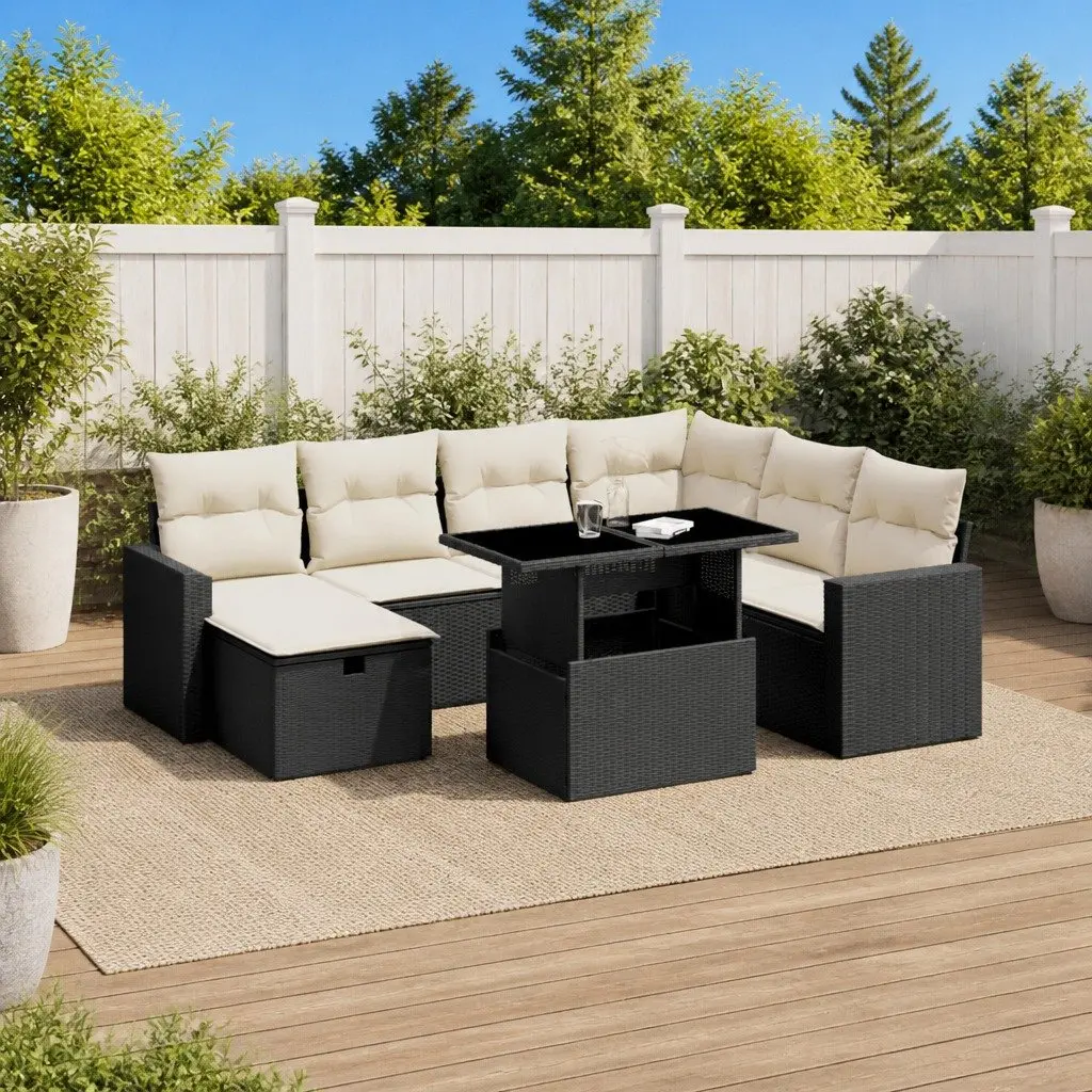 Garden Sofa Set Black 8 Piece Modular Outdoor Furniture Adjustable Table