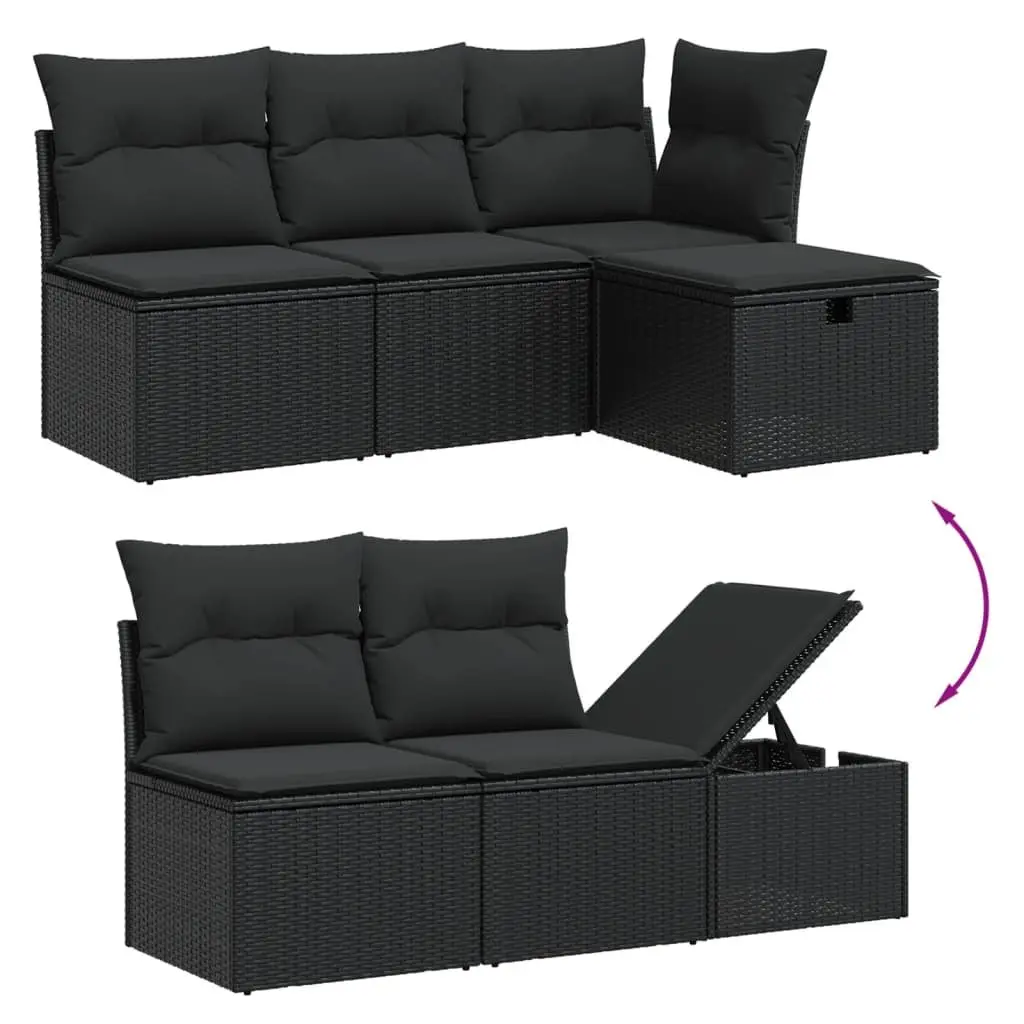 Garden Sofa Set Black 6 Piece Modular Outdoor Furniture Adjustable Table Removable Cushion Covers