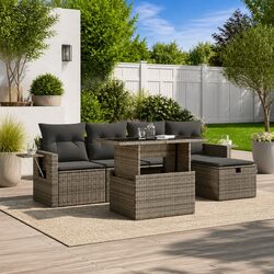Compact 6-Piece Grey Garden Sofa Set for Easy Setup