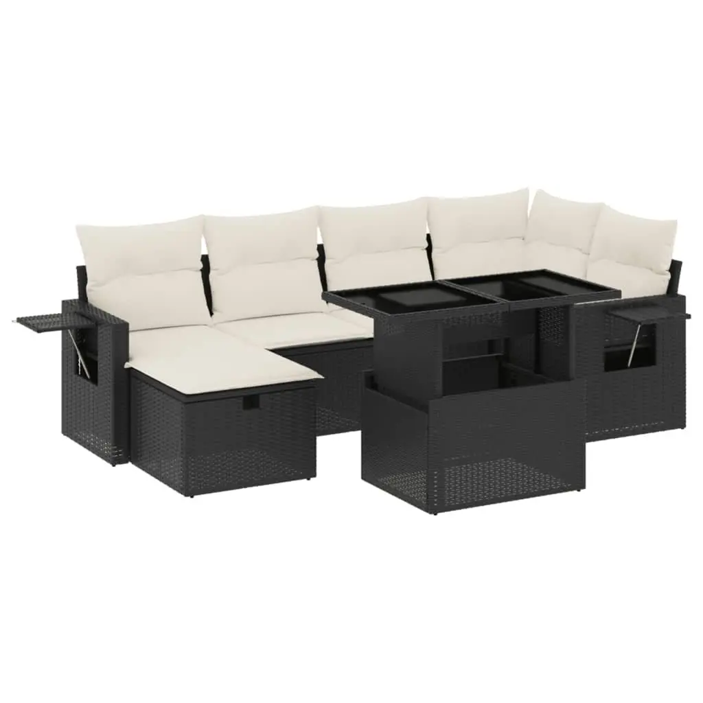 7 Piece Garden Sofa Set Black PE Rattan Modular Outdoor Furniture with Cushions