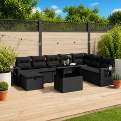 Garden Sofa Set 9 Piece Outdoor Furniture Poly Rattan Black Patio Lounge Modular