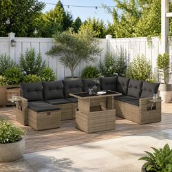 Concise 9-Piece Modular Outdoor Sofa Set in Grey