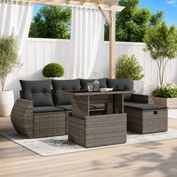 Garden Sofa Set 6 Piece Outdoor Furniture Grey Poly Rattan Modular Patio Lounge