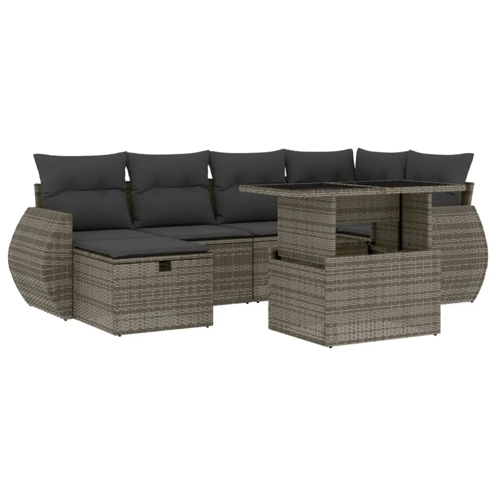 7 Piece Garden Sofa Set Outdoor Furniture Grey Poly Rattan with Cushions