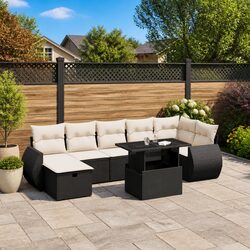 Garden Sofa Set 8 Piece Outdoor Furniture Black Poly Rattan Patio Sectional