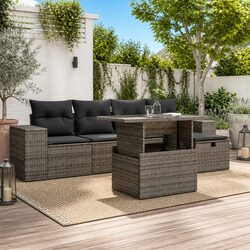 Compact Grey 6-Piece Outdoor Sofa Set with Cushions