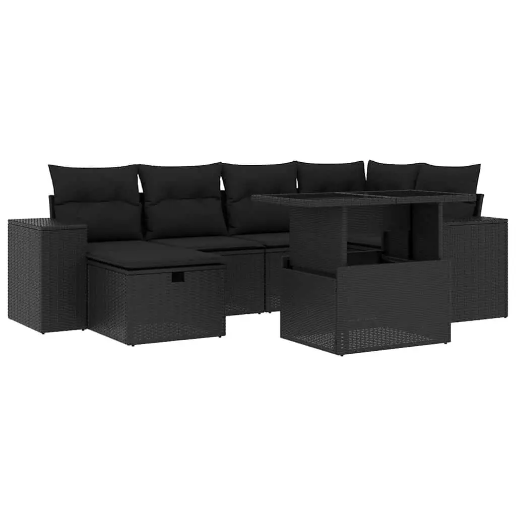 Garden Sofa Set 7 Piece Outdoor Furniture Black Poly Rattan Patio Lounge with