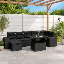 Concise 8-Piece Modular Garden Sofa Set in Black