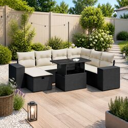 Garden Sofa Set 8 Piece Outdoor Furniture Black Poly Rattan with Cushions