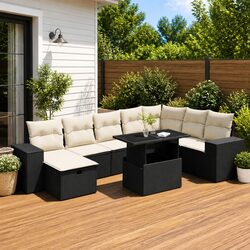 Garden Sofa Set 9 Piece Black Poly Rattan Outdoor Furniture Patio Sectional