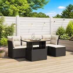 Compact 6 Piece Garden Sofa Set in Black Rattan