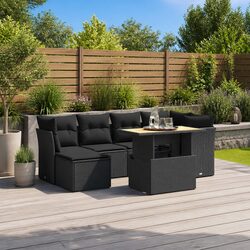 Outdoor Garden Sofa Set 7 Piece Black Poly Rattan Patio Furniture with Cushions