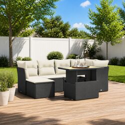Garden Sofa Set 7 Piece Outdoor Furniture Black Poly Rattan Patio Seating