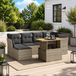 7 Piece Grey Rattan Outdoor Sofa Set for Relaxing