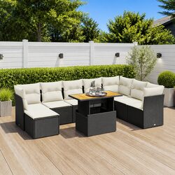 Garden Sofa Set 9 Piece Outdoor Furniture Patio Sectional with Cushions Black